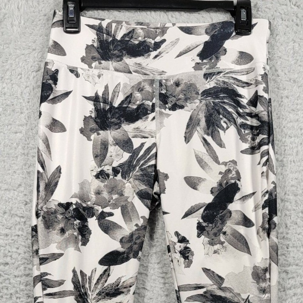 Jockey Leggings Womens Small White Black Floral High Rise Athletic Yoga Pants